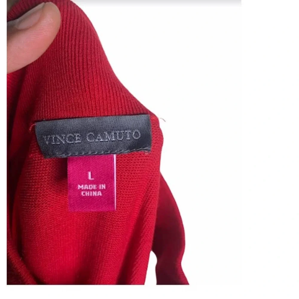 Vince Camuto Red Mock Choker Neck Faux Wrap Dress - Picture 8 of 8